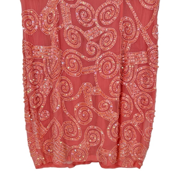 Oleg Cassini Black Tie Peachy Pink Sequin Beaded Mini Dress Embellished size 12 - Picture 5 of 14